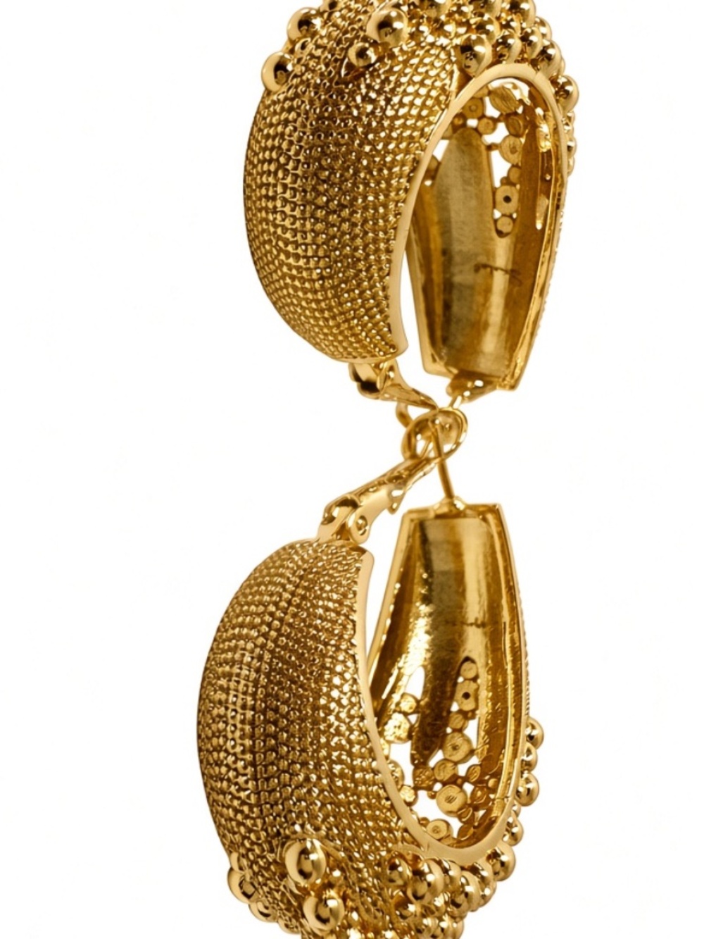Gold Textured Hoop Earrings | Statement Fashion Jewelry | Latch Back - Picture 2 of 5